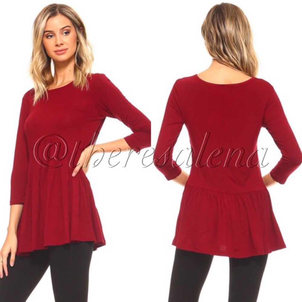 SALE! ❤️3/4 Sleeve wine red peplum rayon top